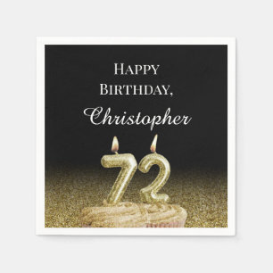 Black, White and Gold 72nd Birthday Napkins