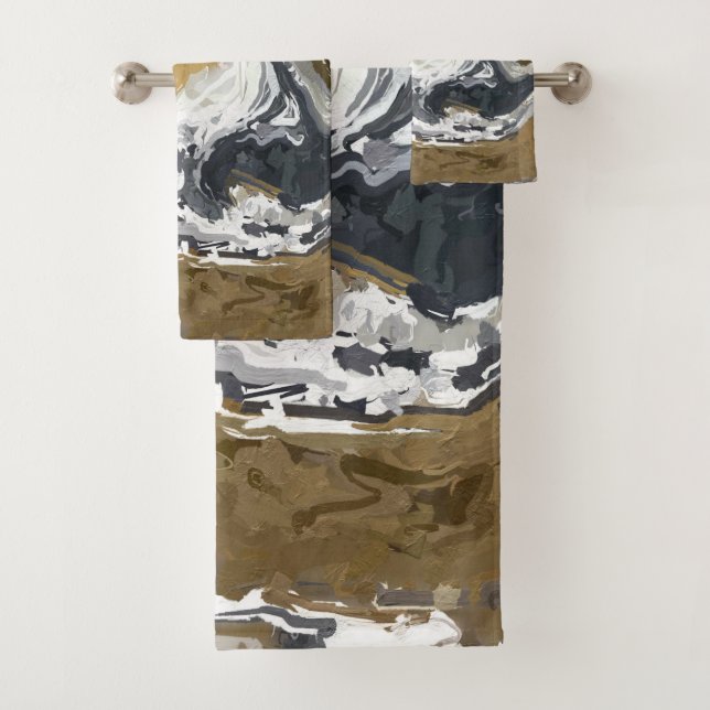 Black, White and Gold Abstract Bath Towel Set (Insitu)