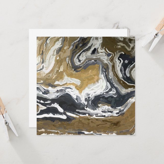 Black, White and Gold Abstract note card (Front/Back In Situ)