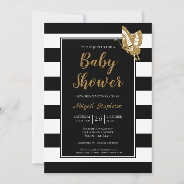Black White and Gold Baby Shower Invitation (Front)