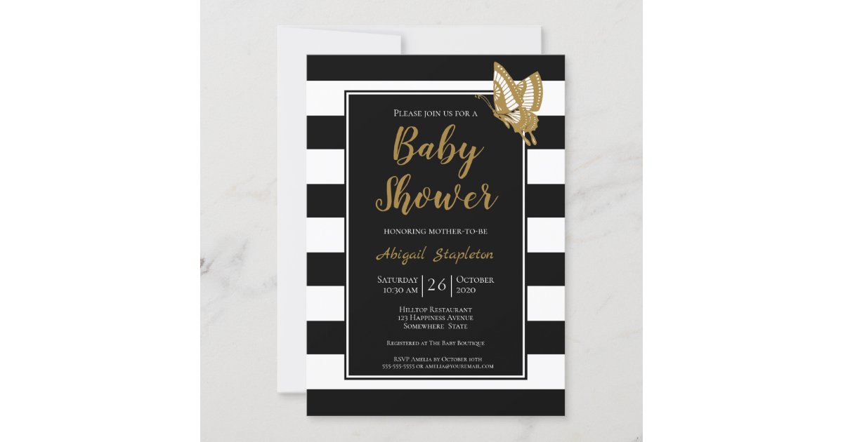 Black White and Gold Baby Shower Invitation Zazzle