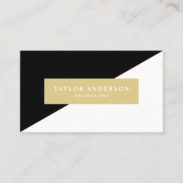 Black, White and Gold Colour Block Modern Business Card (Front)