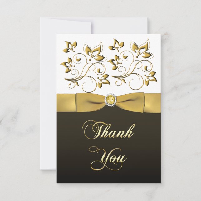 Black, White, and Gold Floral Thank You Note (Front)