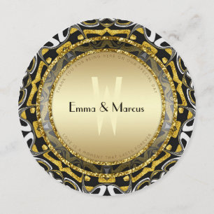 Black White and Gold Geometry Wedding Round Menu