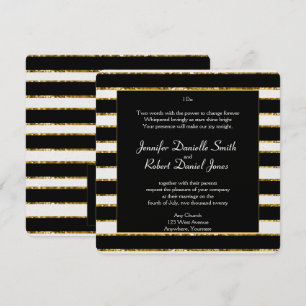 Black White and Gold Glitter Wedding Invitation