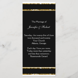 Black White and Gold Glitter Wedding Program Programme