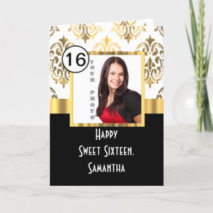 Black, white and gold instagram sweet sixteen thank you card