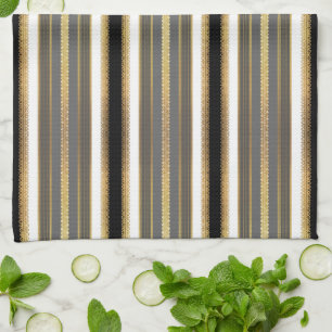 Black, White, and Gold Lace Stripe Kitchen Towel