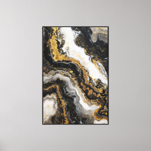 Black, White, and Gold Marble Abstract Wall Art