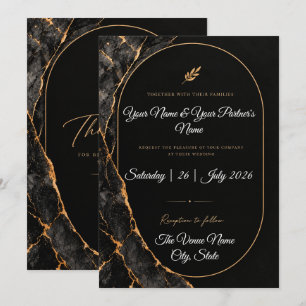 Black & White and Gold Marble Wedding Invitation