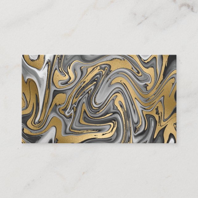 Black, White And Gold Marbled Oil Slick Abstract Business Card (Front)
