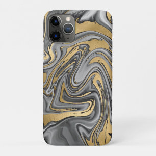 Black, White And Gold Marbled Oil Slick Abstract iPhone 11 Pro Case