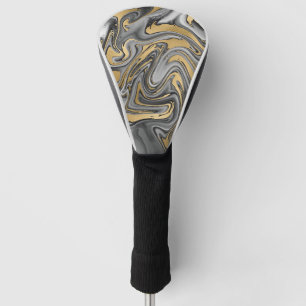 Black, White And Gold Marbled Oil Slick Abstract Golf Head Cover