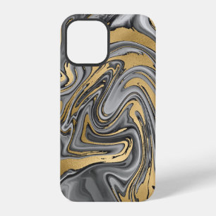 Black, White And Gold Marbled Oil Slick Abstract iPhone 12 Pro Case