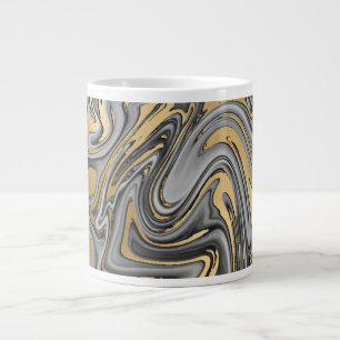 Black, White And Gold Marbled Oil Slick Abstract Large Coffee Mug
