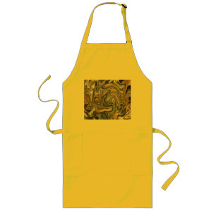 Black, White And Gold Marbled Oil Slick Abstract Long Apron