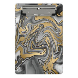 Black, White And Gold Marbled Oil Slick Abstract Mini Clipboard