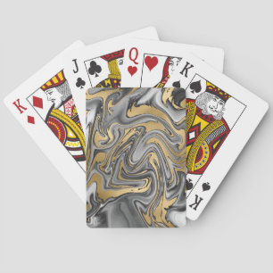 Black, White And Gold Marbled Oil Slick Abstract Playing Cards