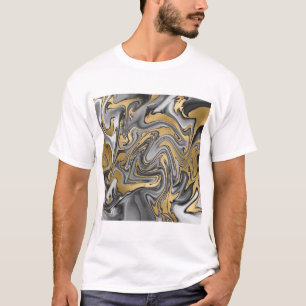 Black, White And Gold Marbled Oil Slick Abstract T-Shirt