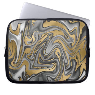 Black, White And Gold Marbled Oil Slick Laptop Sleeve