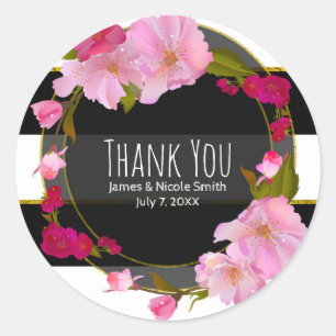 Black White and Gold Modern Floral Chic Glam Party Classic Round Sticker
