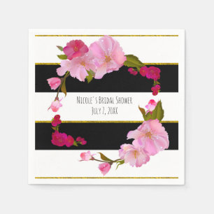 Black White and Gold Modern Floral Chic Glam Party Napkin