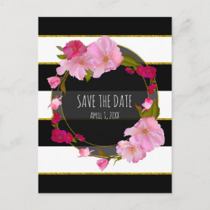 Black White and Gold Modern Floral Save The Date Announcement Postcard