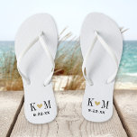 Black White and Gold Modern Wedding Monogram Flip Flops<br><div class="desc">Custom printed flip flop sandals personalised with a cute heart and your monogram initials and wedding date. Click Customise It to change text fonts and colours or add your own images to create a unique one of a kind design!</div>