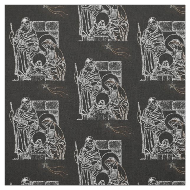 BLACK WHITE AND GOLD NATIVITY FABRIC (Swatch)