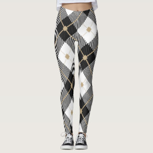 Black White and Gold Plaid Leggings
