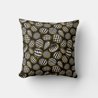 Black White and Gold Pumpkin Pattern Cushion