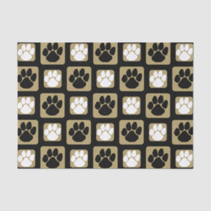 Black, White and Gold Repeating Pawprint Tissue Paper
