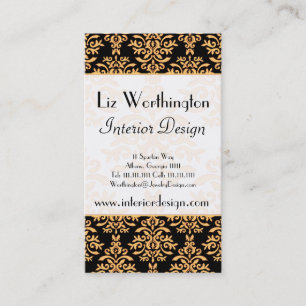 Black, White and Gold Royal Gilded Damask Business Card