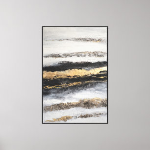 Black, White, and Gold Strata Abstract Wall Art