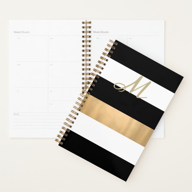 Black, White and Gold Striped Planner (Display)