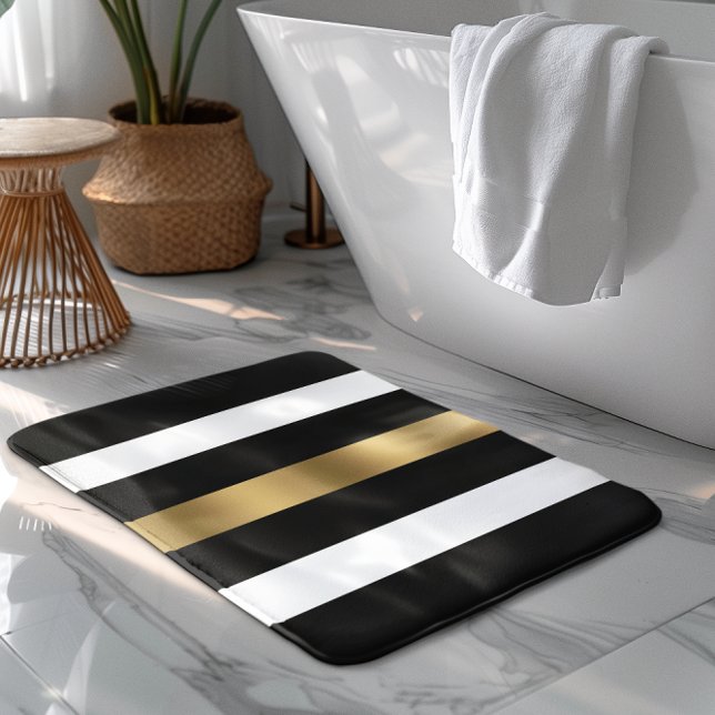 Black, white and gold stripes bath mat (Creator Uploaded)