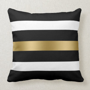 Black, white and gold stripes cushion