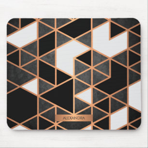 Black White and Golden Mosaic Mouse Mat