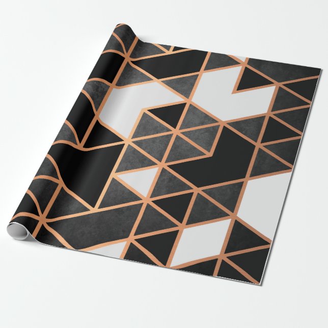 Black White and Golden Mosaic Wrapping Paper (Unrolled)