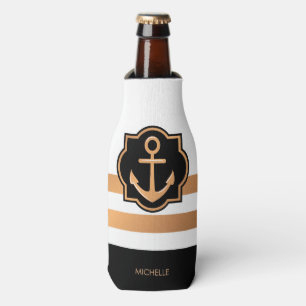 Black White and Golden Stripes Bottle Cooler