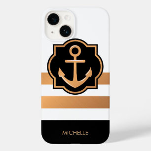 Black White and Golden Stripes Case-Mate iPhone 14 Case