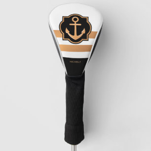 Black White and Golden Stripes Golf Head Cover