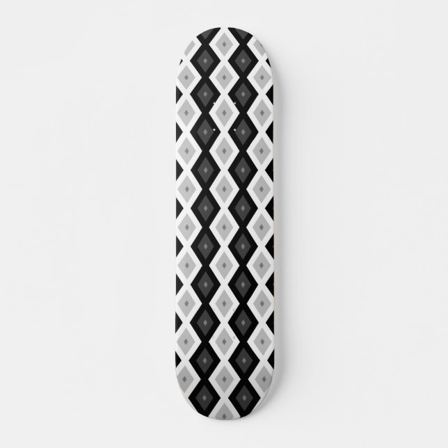Black, white and gray diamond pattern skateboard (Front)