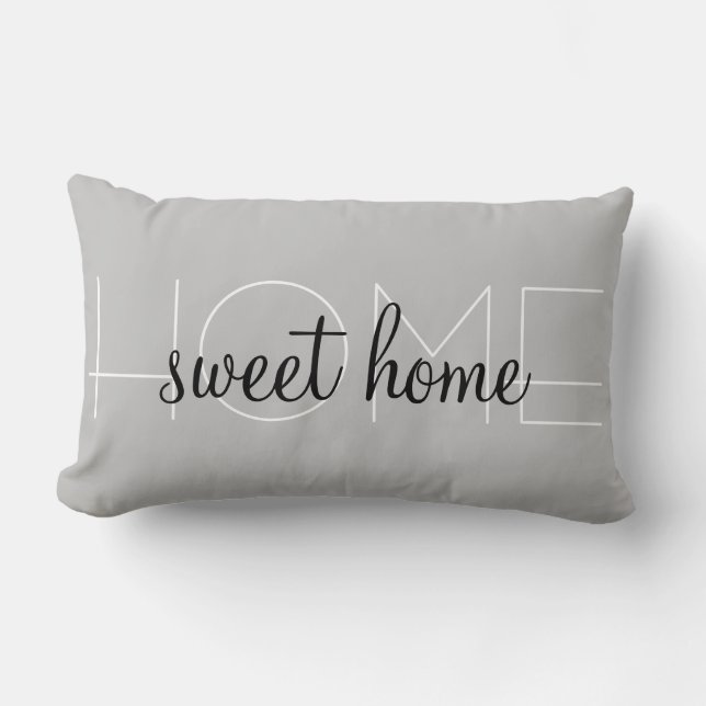 Black White and Gray Home Sweet Home Lumbar Cushion (Front)