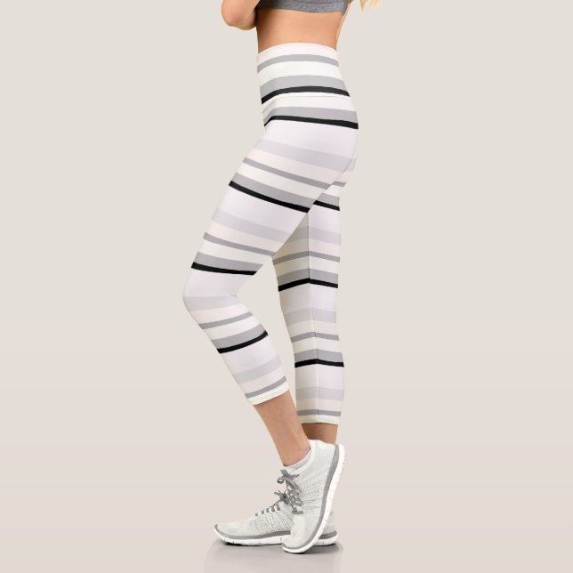 Black, White and Green Abstract Stripes Capri Leggings (Left)