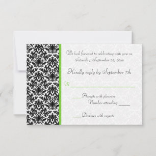 Black, White, and Green Damask RSVP Card
