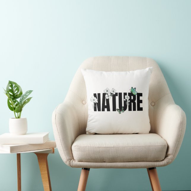 Black White and Green Nature Throw Pillow (Chair)
