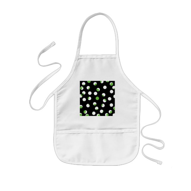 Black, White and Green Spotty Pattern. Kids Apron (Front)