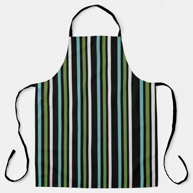 Black, white, and green stripe digital apron (Front)
