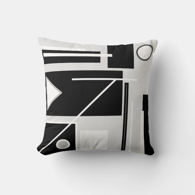Black, White and Grey Abstract Mid Century Modern  Cushion (Front)